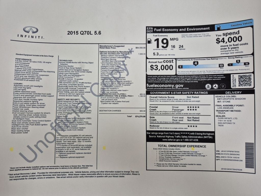 2015 INFINITI Q70L 4DR SDN V8 RWD
