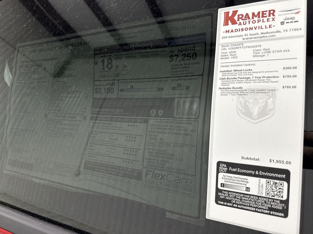 2026 RAM Ram 1500 RAM 1500 LONE STAR CREW CAB 4X4 5'7' BOX