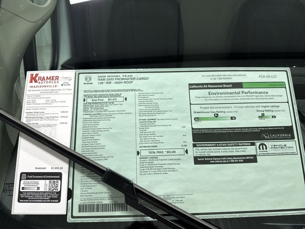 2026 RAM Ram ProMaster RAM PROMASTER 2500 TRADESMAN CARGO VAN HIGH ROOF 136' WB