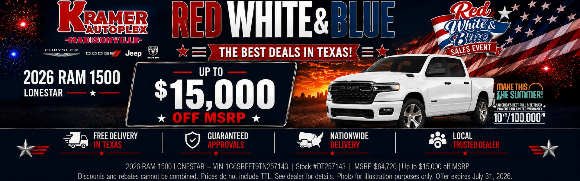 Kramer CDJR Madisonville July Incentives